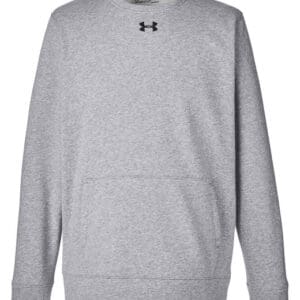 A gray sweatshirt with an under armour logo on the front.