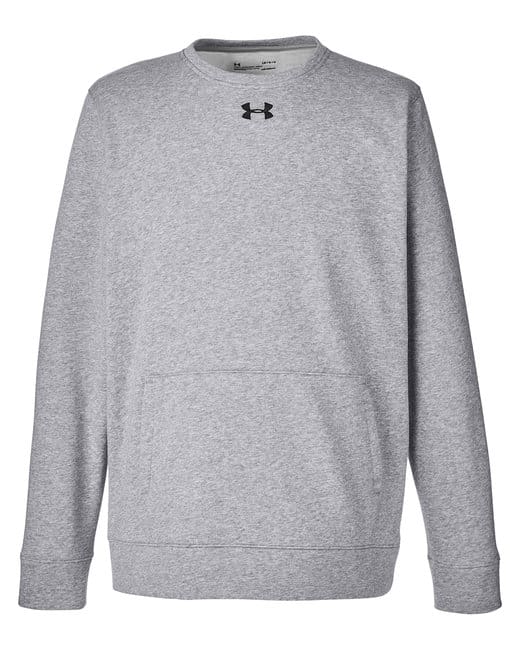 A gray sweatshirt with an under armour logo on the front.